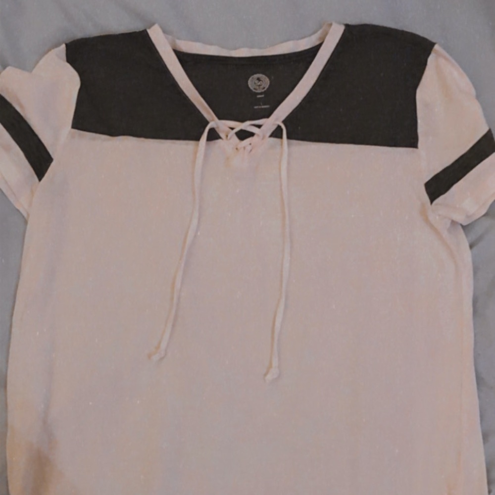 Gray and White So Cross Drawstring Tee